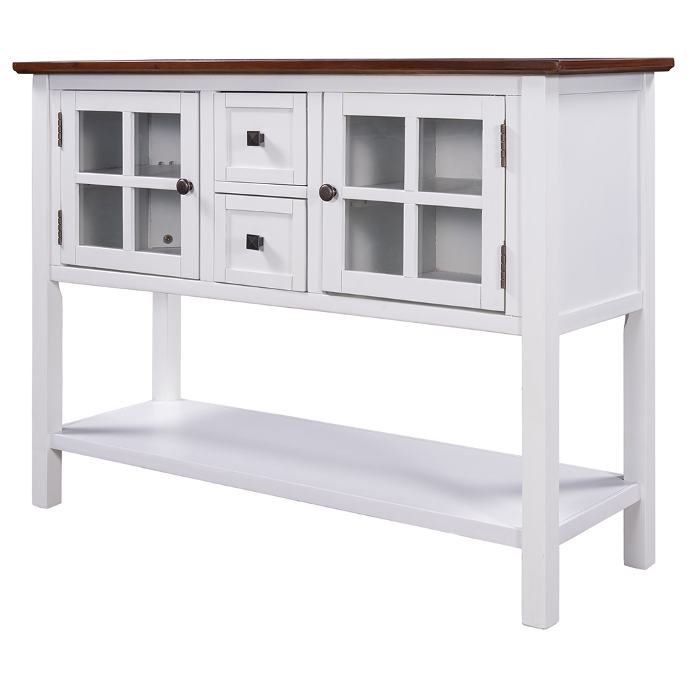 U_STYLE 45'' Modern Console Table with 2 Drawers, 2 Cabinets and 1 Shelf, for Entrance Hallway, Dining Room, Bedroom - White + Brown
