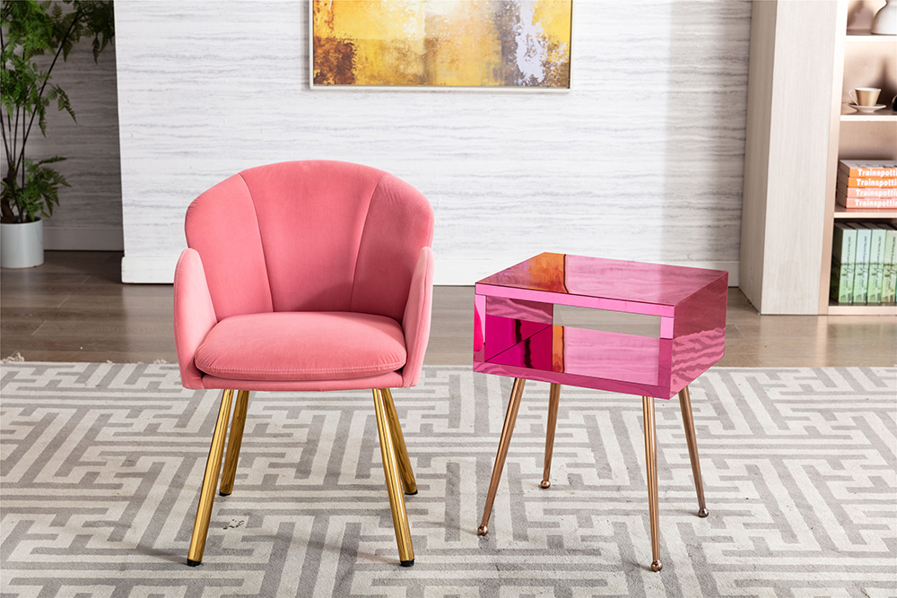 COOLMORE Mirror Bedside Table End Table with Metal High Legs for Living Room, Bedroom, Office, Dressing Room - Peach
