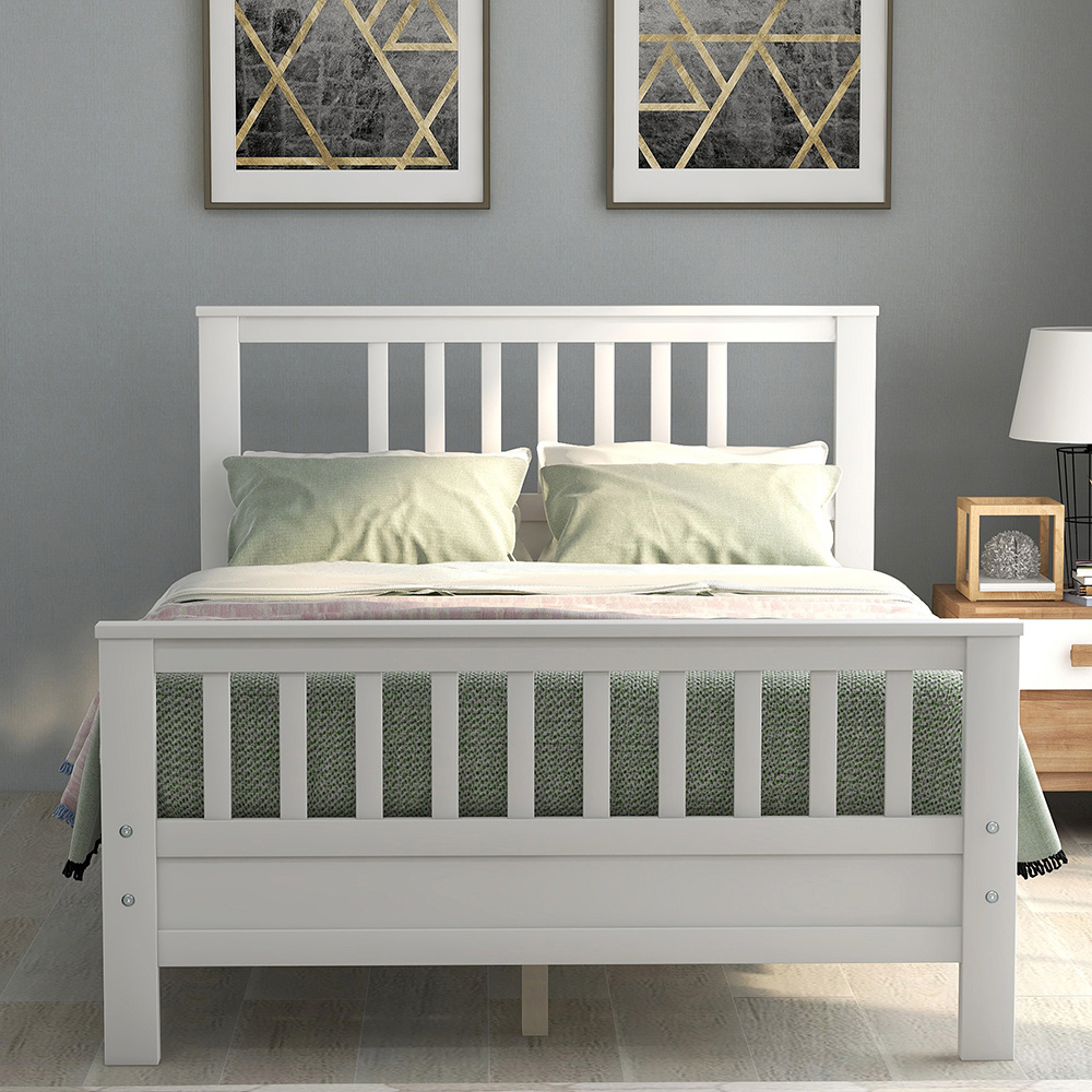 Full Size Wooden Platform Bed Frame with Headboard, Footboard, and Wooden Slats Support, No Spring Box Required (Frame Only) - White
