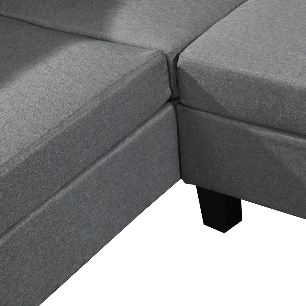 3-Seat Linen Fabric Upholstered Sofa Set, with Right Hand Chaise Lounge, Storage Ottoman, for Living Room, Bedroom, Office, Apartment - Grey