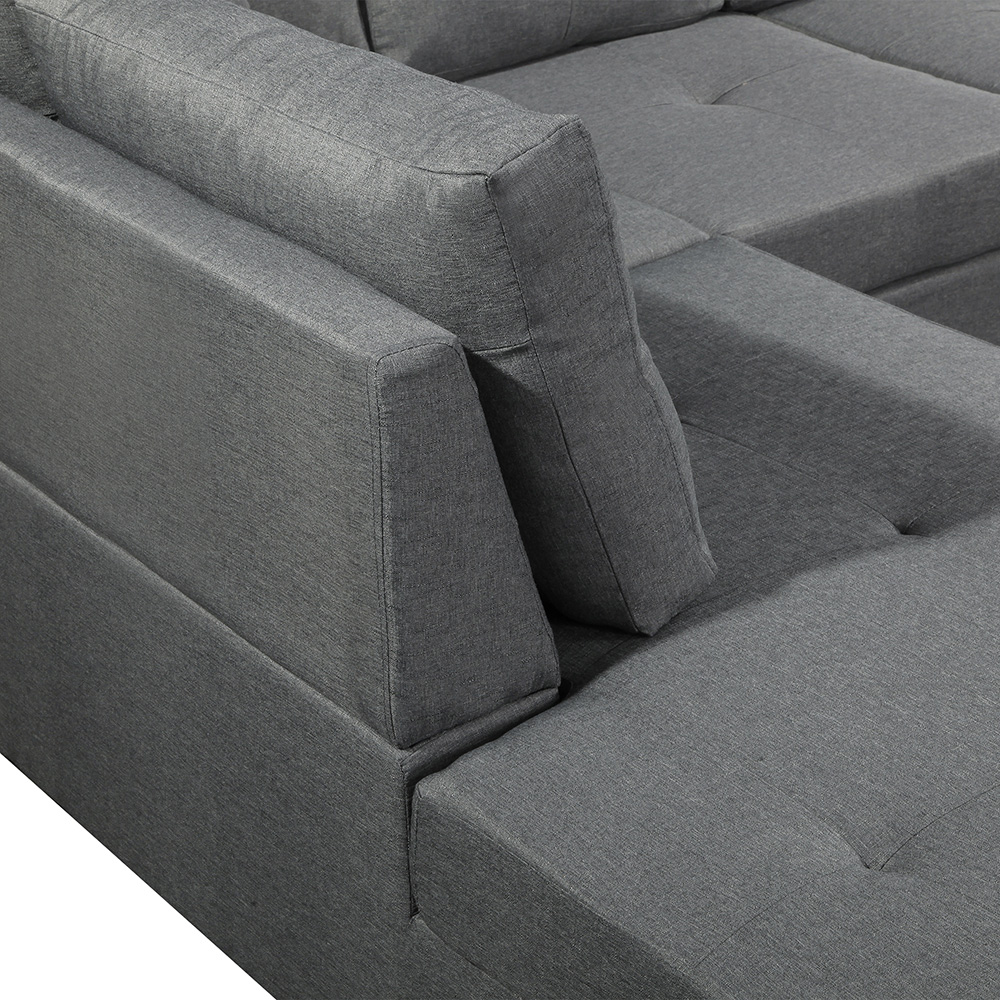 3-Seat Linen Fabric Upholstered Sofa Set, with Right Hand Chaise Lounge, Storage Ottoman, for Living Room, Bedroom, Office, Apartment - Grey