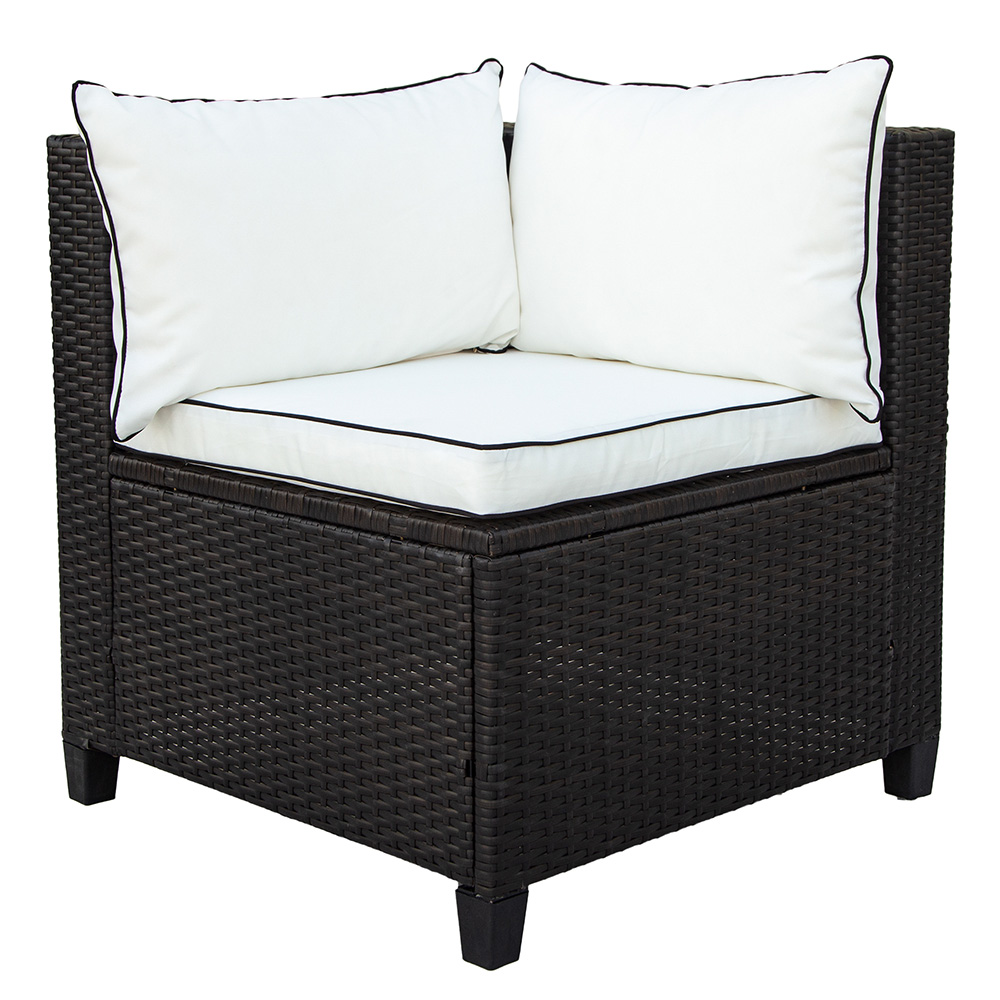 U-STYLE 6-Seat Rattan Wicker Sofa Set, with Coffee Table, Cushions and 2 Accent Pillows, for Outdoor, Courtyard, Terrace, Poolside - Beige