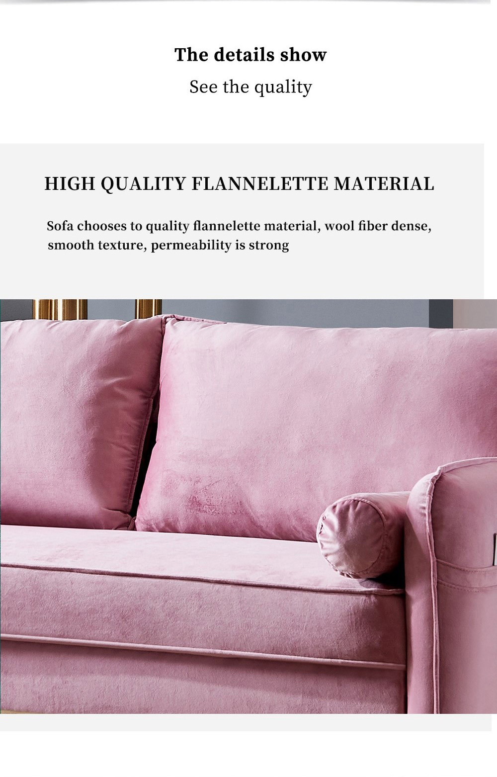 71" Velvet Fabric Upholstered Sofa with Armrest Pocket for Living Room, Bedroom, Office, Apartment - Pink