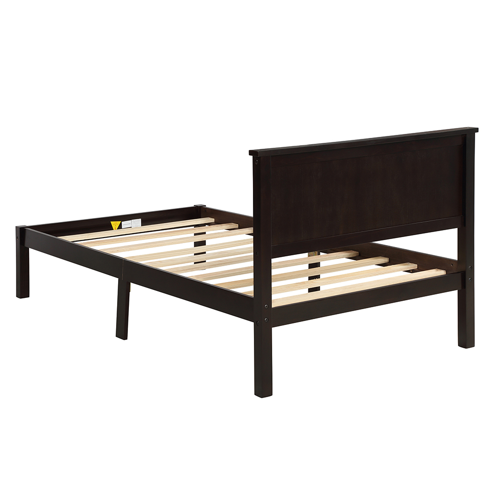 Twin-Size Wooden Platform Bed Frame with Headboard and Wooden Slats Support - Espresso