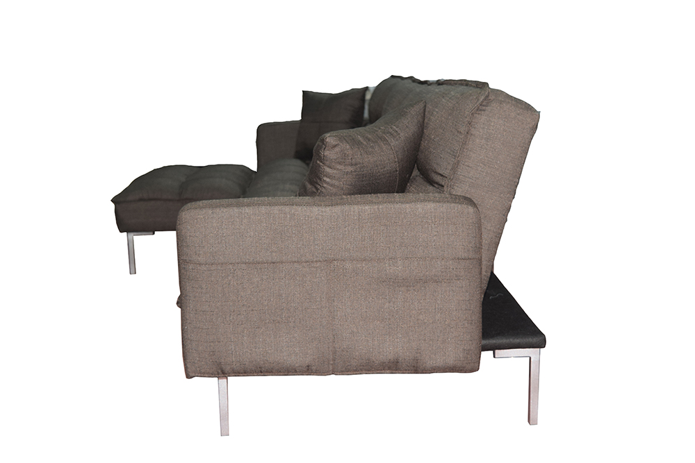 4-Seat Polyester Fabric Combination Sofa Bed with 2 Pillows and Reversible Ottoman for Living Room, Bedroom, Office, Apartment - Brown