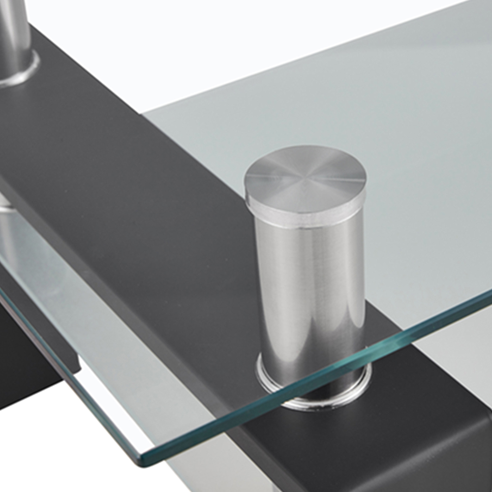 39.4'' 2-Layer Rectangle Glass Coffee Table, for Kitchen, Restaurant, Office, Living Room, Cafe - Black