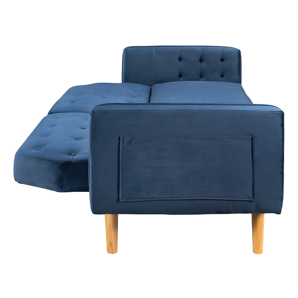 Orisfur 2-Seat Velvet Upholstered Sofa Bed with Wooden Legs and Backrest, for Living Room, Bedroom, Office, Apartment - Blue