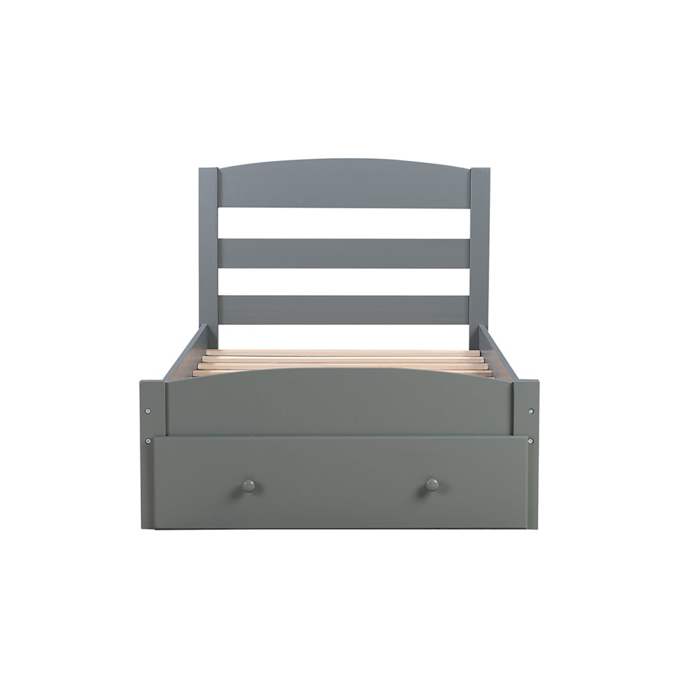 Twin Size Wooden Platform Bed Frame with Storage Drawer, and Wooden Slats Support, No Spring Box Required (Frame Only) - Gray