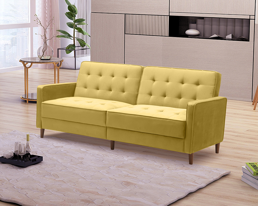 78" Velvet Fabric Upholstered Sofa Bed with Square Armrests and Adjustable Backrest for Living Room, Bedroom, Office, Apartment - Pink
