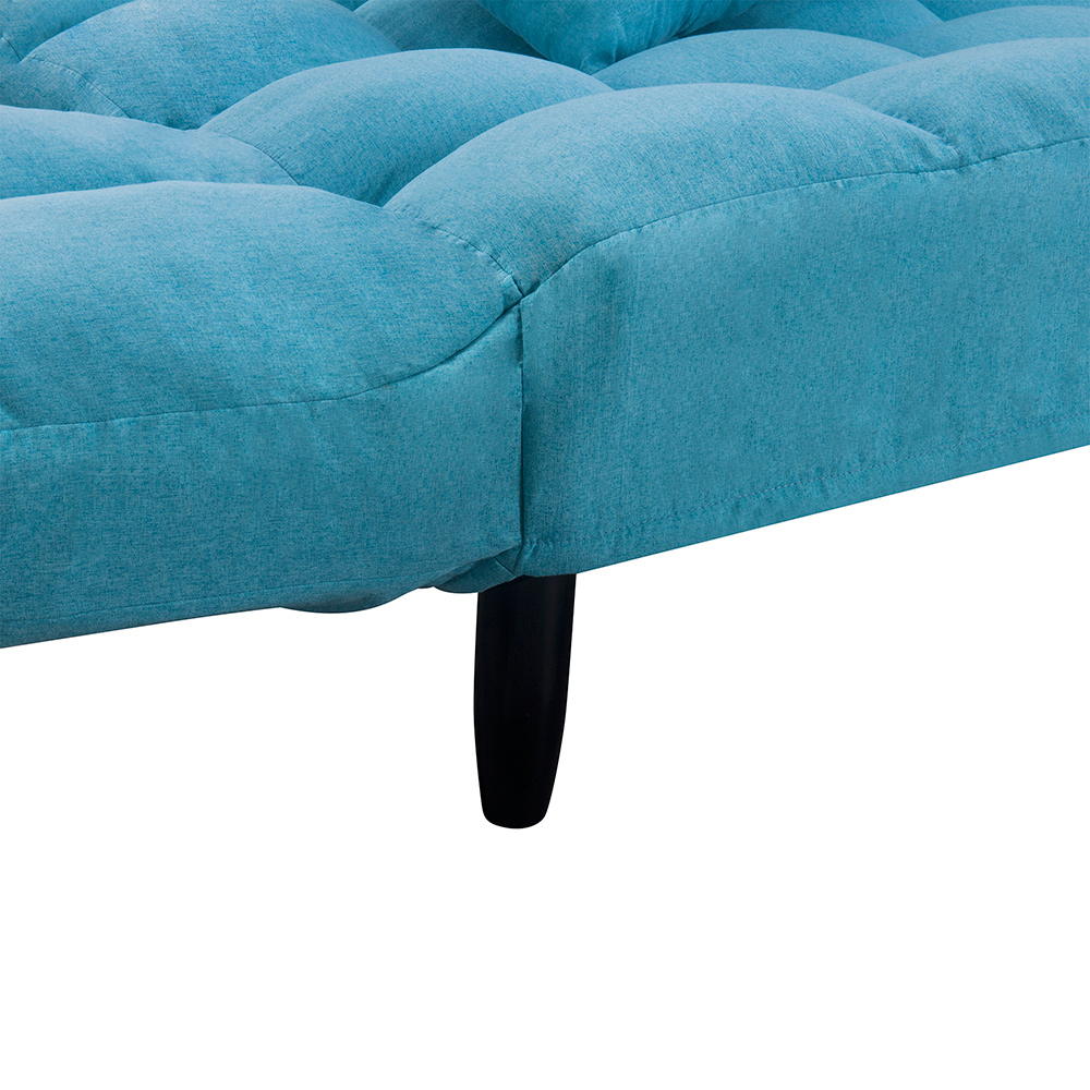 U-STYLE 2-Seat Twin Size Polyester Blended Tufted Sofa Bed with 2 Pillows and 2 Side Pockets, for Living Room, Bedroom, Office, Apartment - Blue