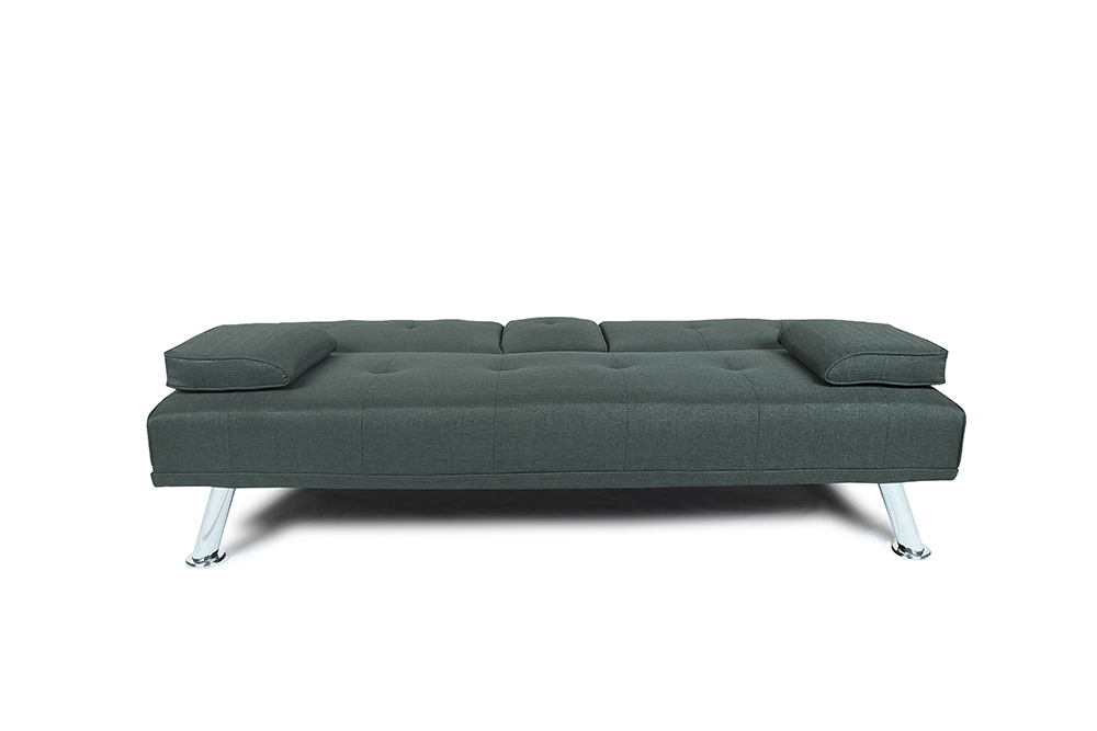 66" Twin Size Linen Fabric Sofa Bed with 2 Cup Holders and Metal Legs, for Living Room, Bedroom, Office, Apartment - Dark Grey