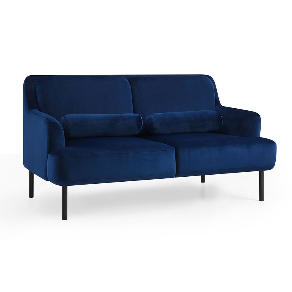 2-Seat Velvet Upholstered Sofa with High Iron Feet and Backrest for Office, Apartment, Bedroom, Living Room - Blue