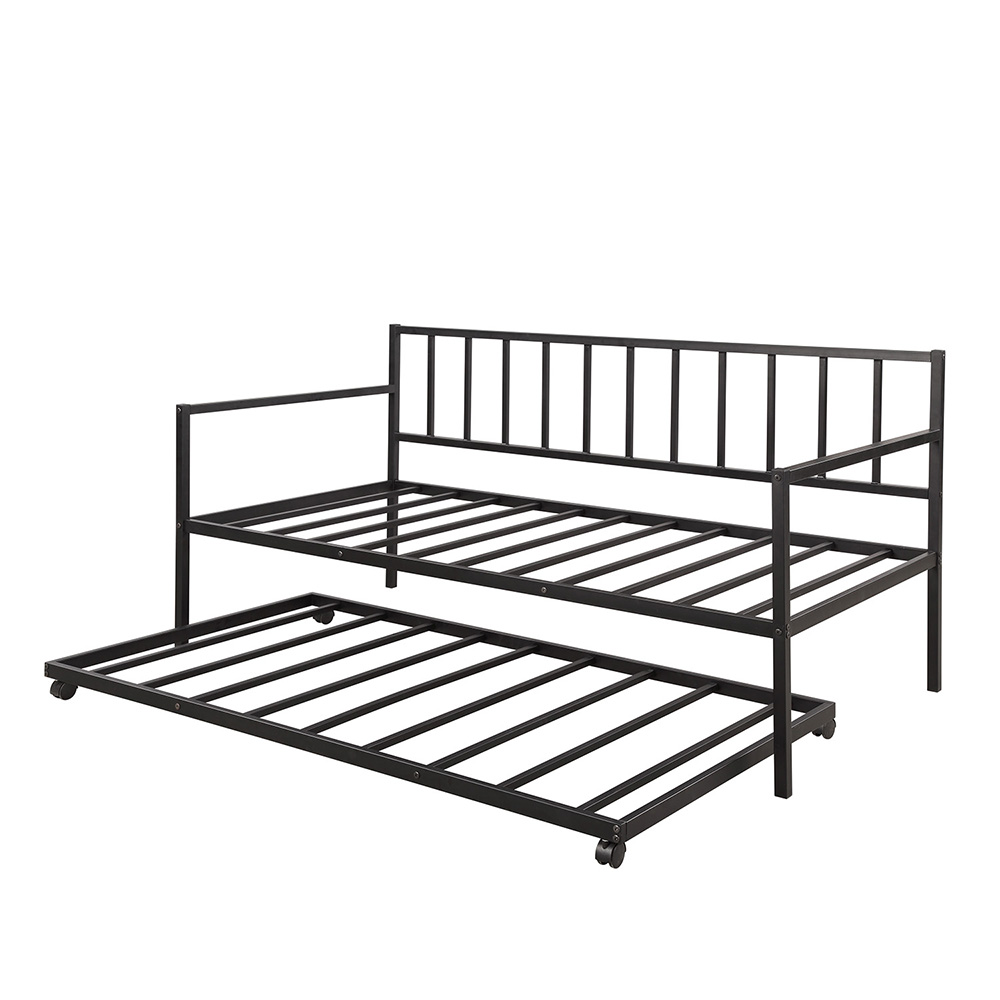 Twin Size Metal Daybed Frame with Trundle Bed and Metal Slats Support, No Need for Spring Box, for Living Room, Bedroom, Office, Apartment - Black
