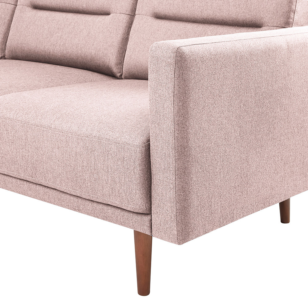3-Seat Polyester Fabric Upholstered Sofa, with Ergonomic Backrest and High Rubber Wood Feet, for Living Room, Bedroom, Office, Apartment - Pink