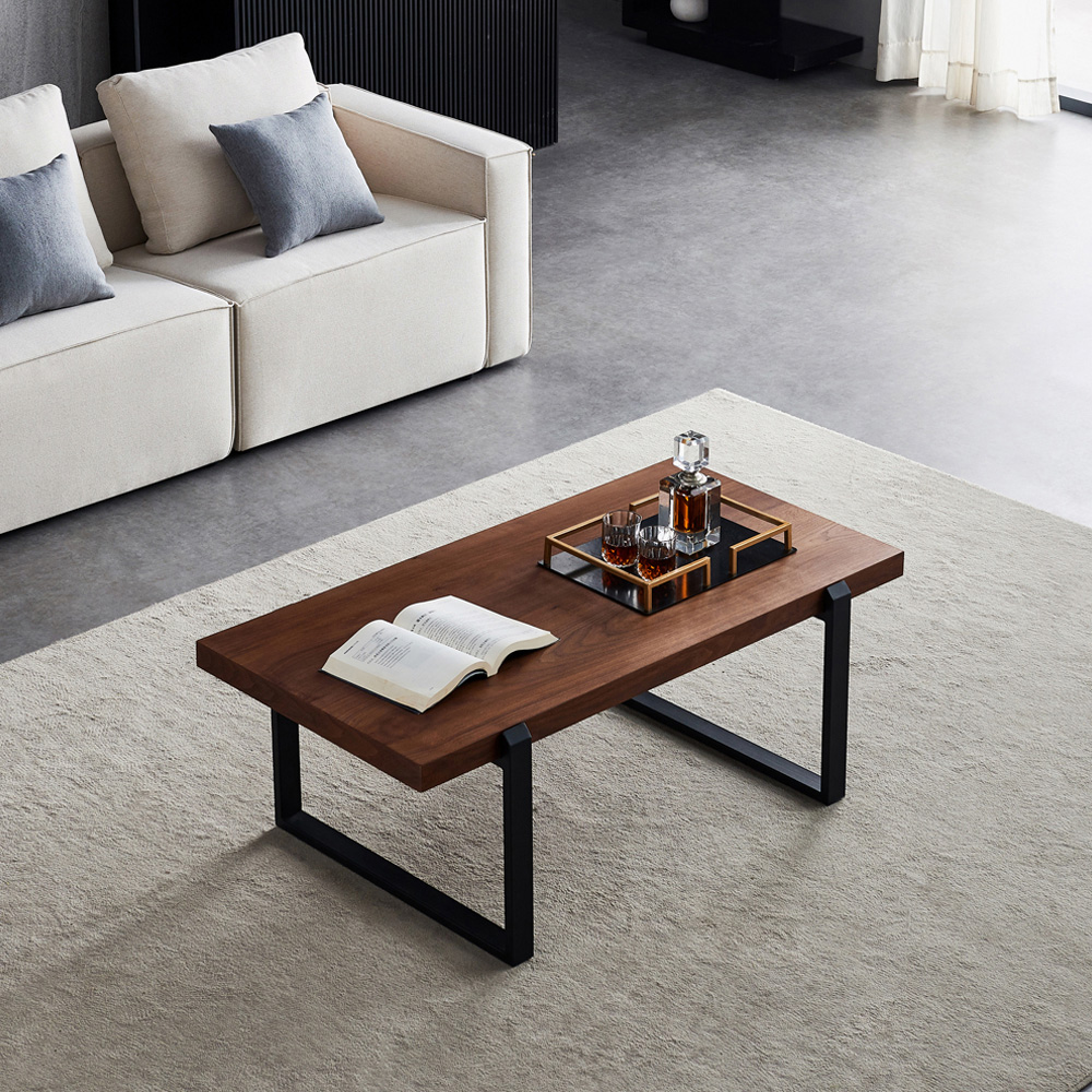 47.5" Wooden Coffee Table with Metal Frame, for Kitchen, Restaurant, Office, Living Room, Cafe - Brown