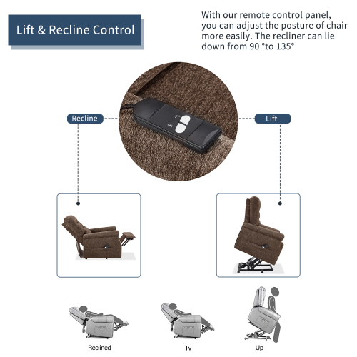 Orisfur Soft Fabric Upholstery Electric Massage Lift Recliner with Remote Control for Office, Home Theater, Living Room - Brown