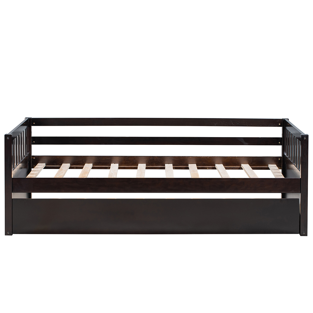 Twin-Size Wooden Platform Sofa Bed Frame with 2 Inseparable Storage Drawers - Espresso