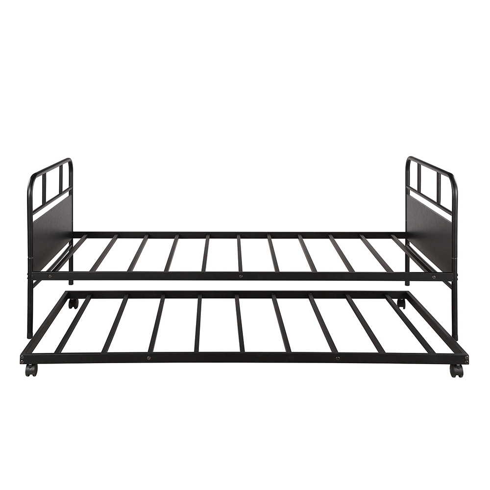 Twin Size Metal Daybed Frame with Trundle Bed and Metal Slats Support, No Need for Spring Box, for Living Room, Bedroom, Office, Apartment - Black