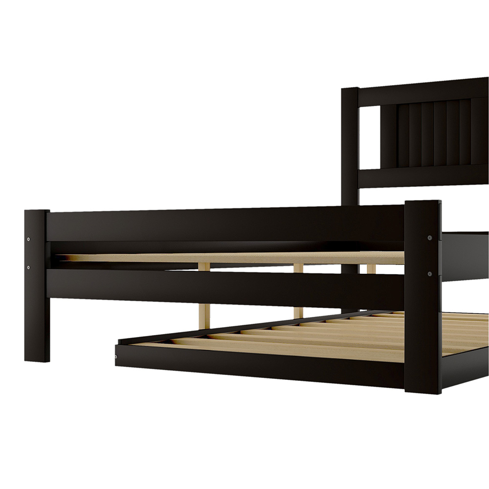 Full-Size Wooden Platform Bed Frame with Adjustable Trundle Bed and Wooden Slat Support, No Need for Box Spring - Espresso