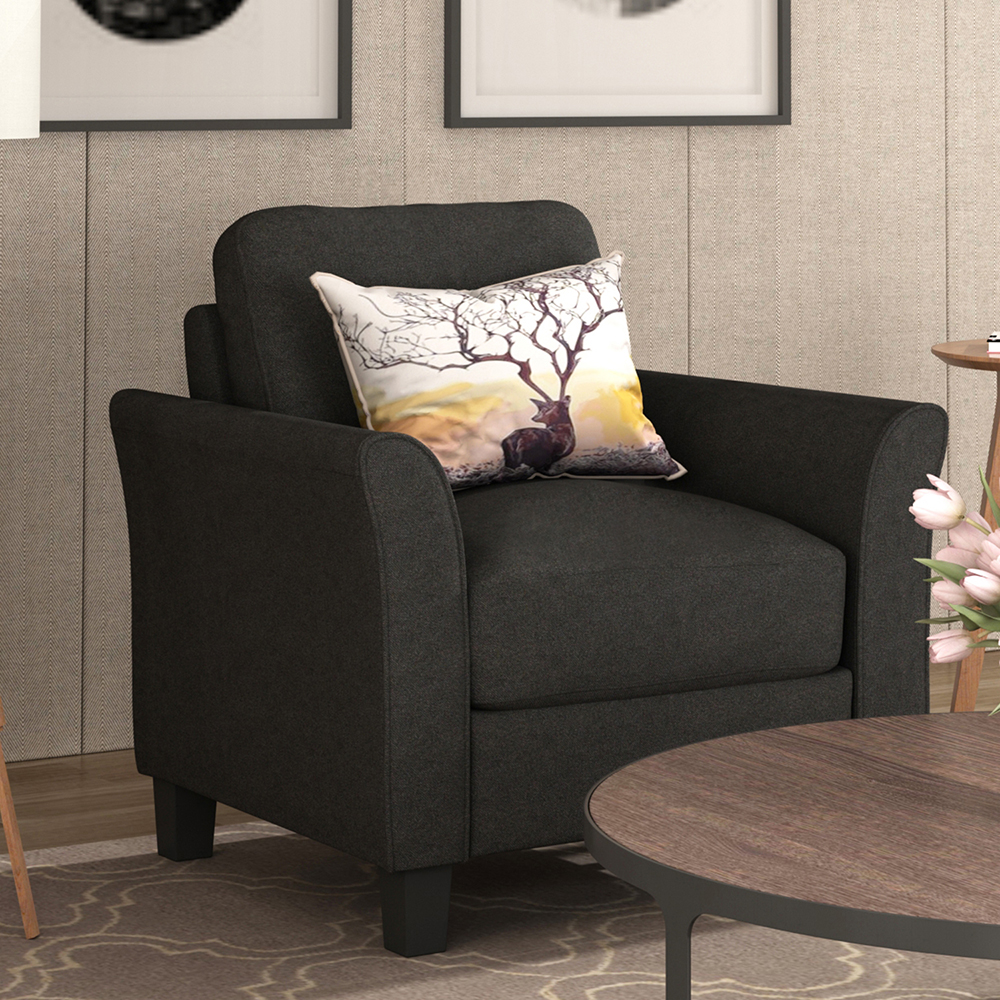 3-seat + 2-seat + 1-seat Linen Upholstered Sofa Set, for Living Room, Bedroom, Office, Apartment - Black