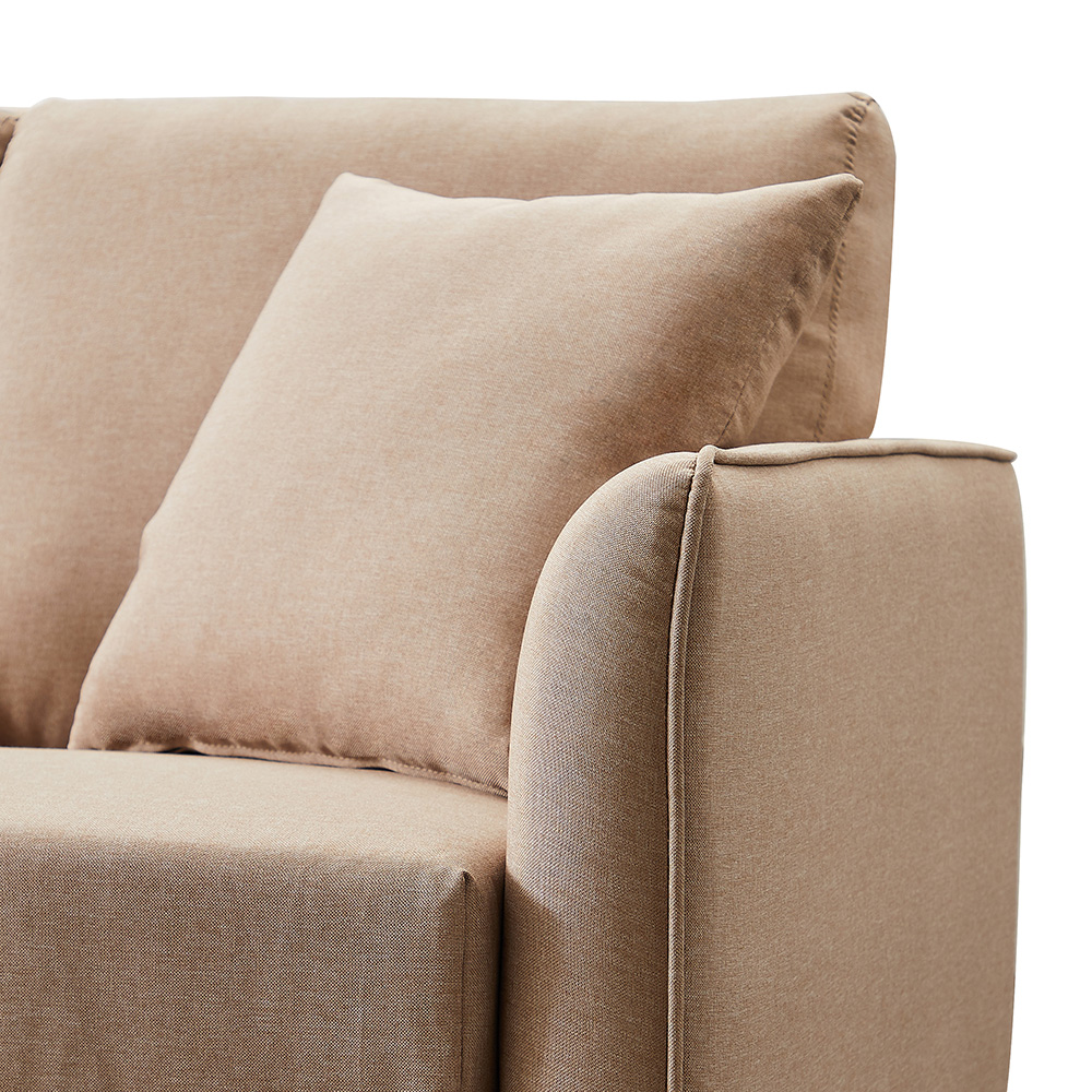 Polyester Fabric L-shaped Corner Sofa with 2 Pillows and Ottoman for Living Room, Bedroom, Office, Apartment - Brown