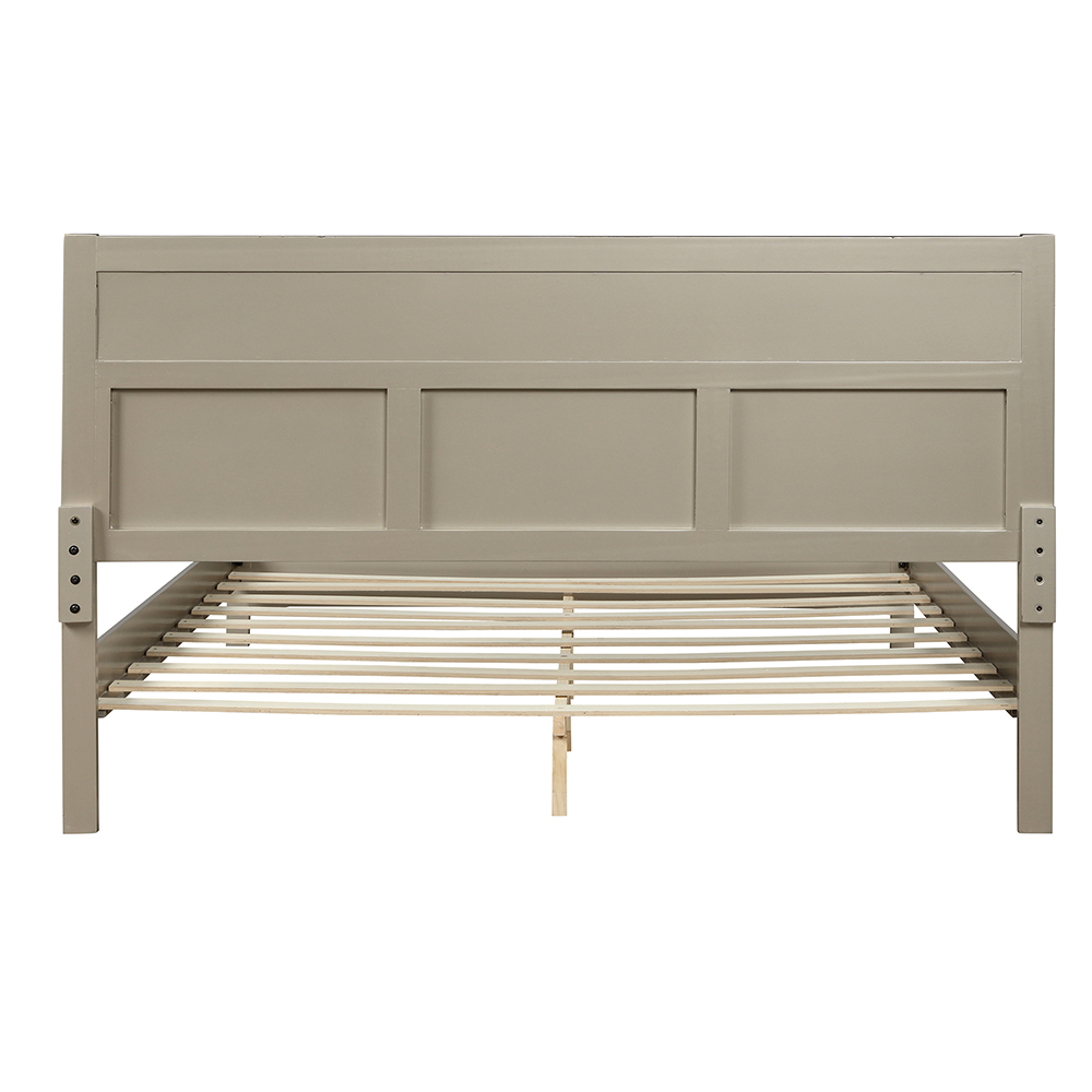 King Size Wooden Platform Bed Frame with Headboard, and Wooden Slats Support, No Spring Box Required - Silver