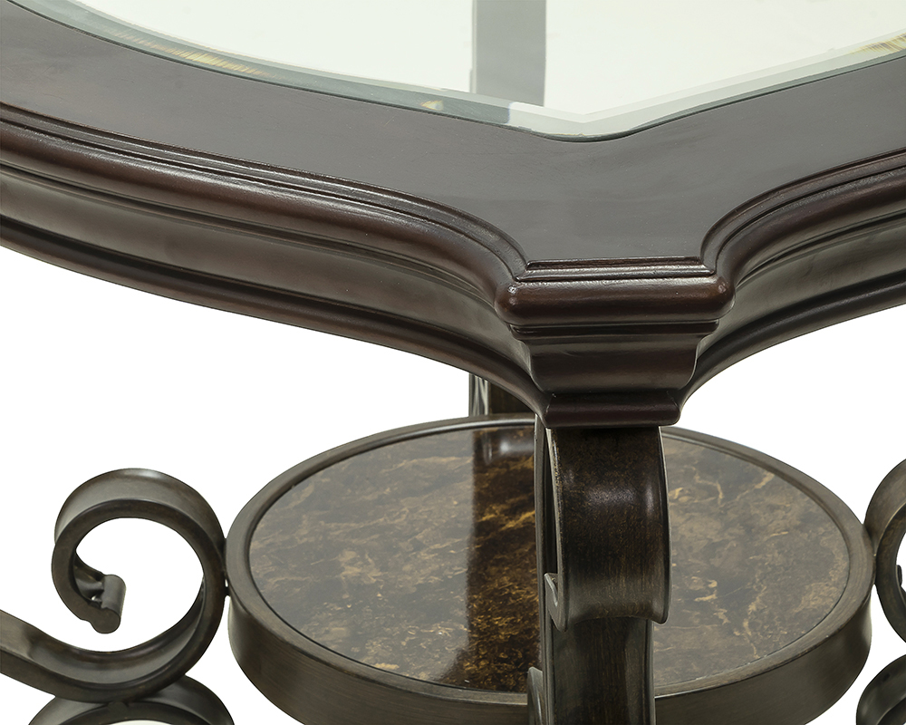 26.3" Glass End Table with Middle Shelf, and Metal Legs, for Kitchen, Restaurant, Office, Living Room, Cafe - Brown