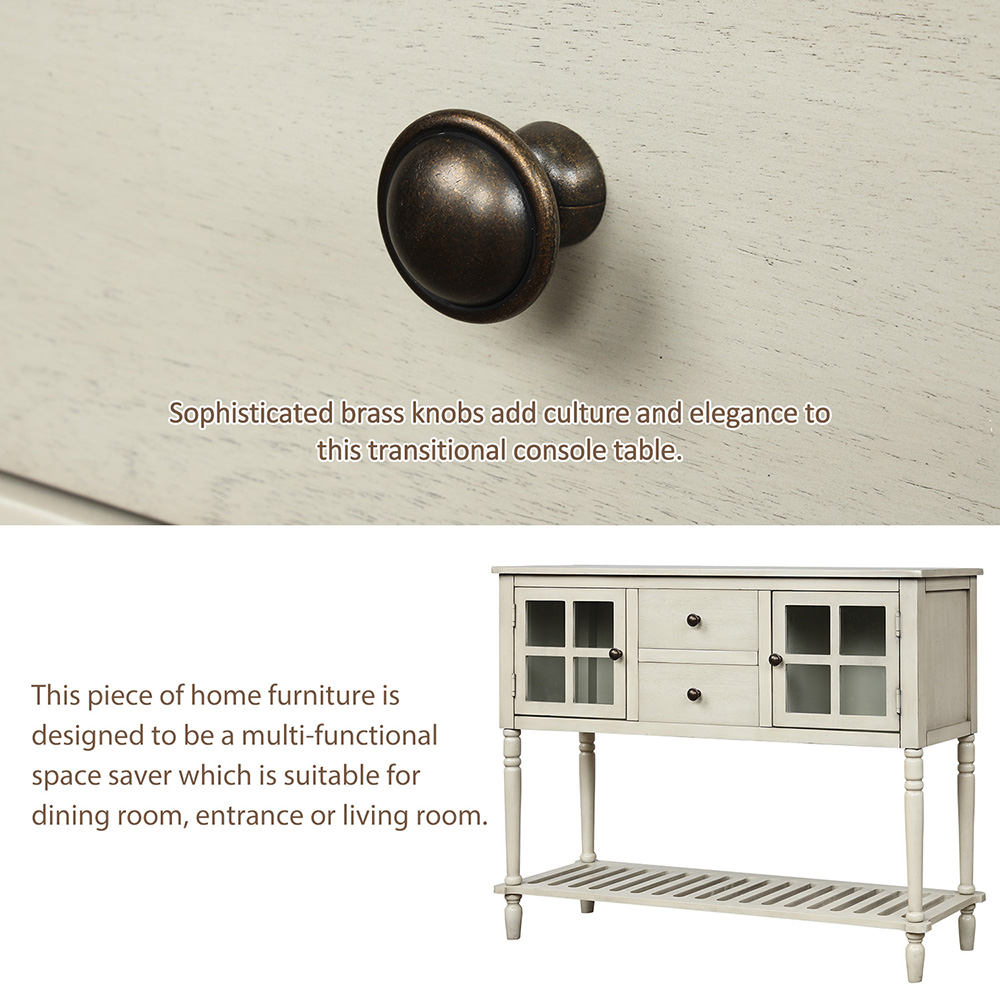 TREXM 42'' Console Table with 2 Storage Drawers, 2 Cabinets, and Bottom Shelf, for Entrance, Hallway, Dining Room, Kitchen - Grey