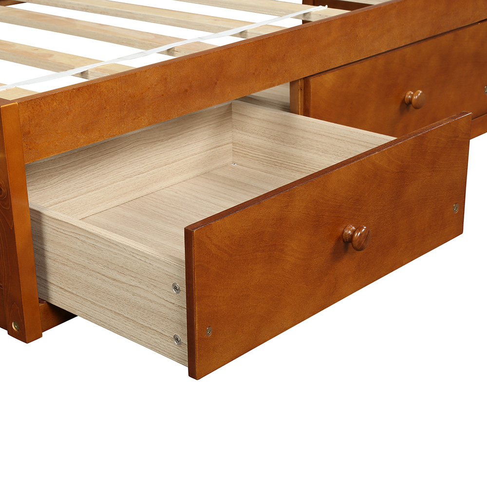 Orisfur Twin Size Wooden Platform Bed Frame with 3 Storage Drawers, and Wooden Slats Support, No Spring Box Required (Frame Only) - Oak