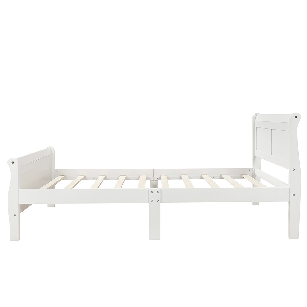Twin-Size Wooden Platform Bed Frame with Headboard, Footboard, and Wooden Slats Support - White