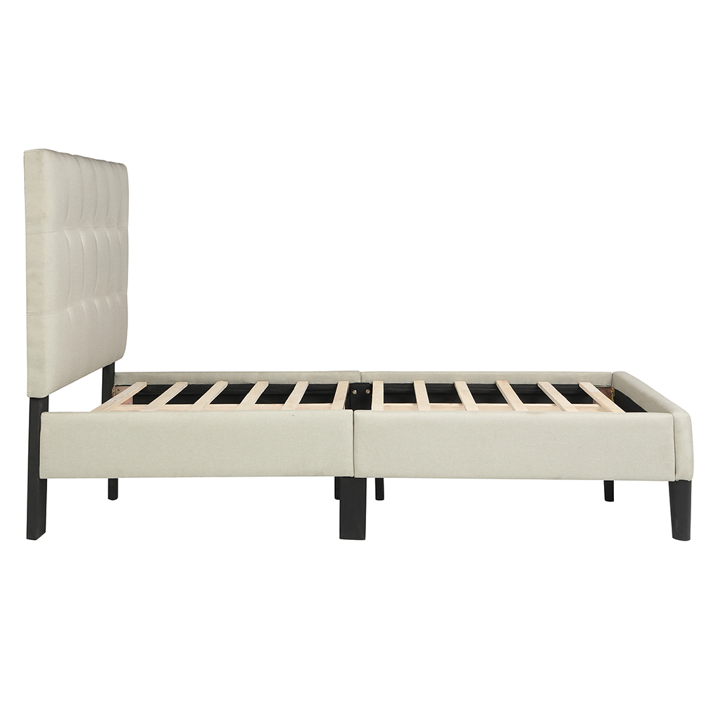 Twin Size Upholstered Platform Bed Frame with Tufted Headboard, Footboard, and Wooden Slats Support, No Spring Box Required (Frame Only) - Beige