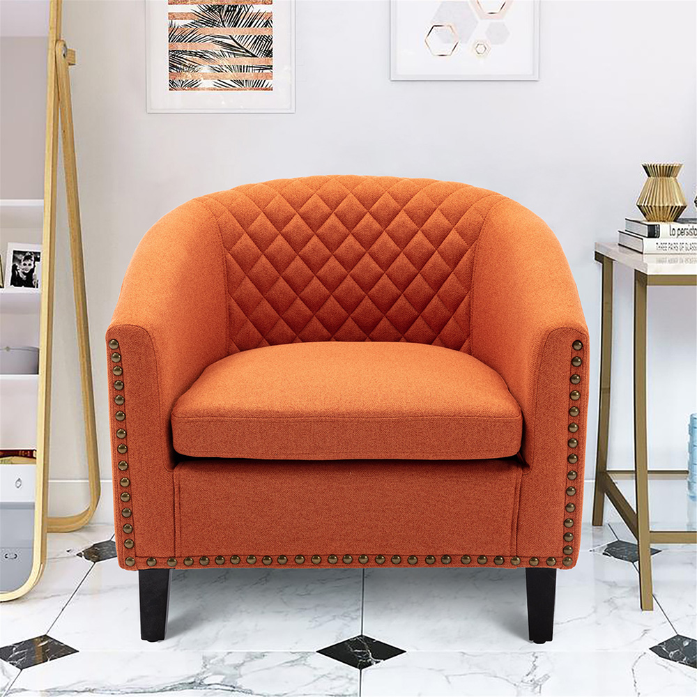COOLMORE 1-Seat Linen Upholstered Sofa with Ergonomic Backrest and Solid Wood Feet for Living Room, Bedroom, Office, Apartment - Orange