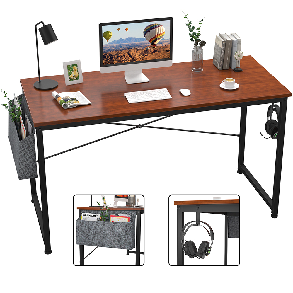 Home Office 47" Computer Desk with Adjustable Leg Pads and Storage Bag - Teak