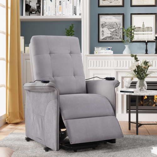 Orisfur Polyester Fabric Elderly Massage Lift Recliner with Remote Control for Office, Home Theater, Living Room - Grey