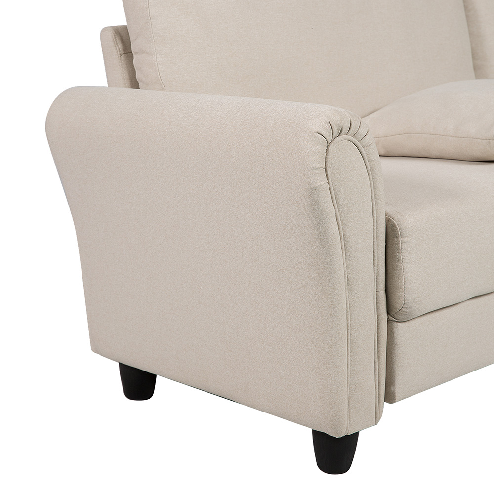 3-Seat Microfiber Upholstered Sofa, with Integrated Seat Cushion and Solid Wood Frame, for Living Room, Bedroom, Office, Apartment - Beige