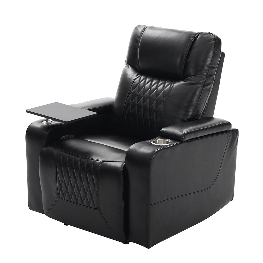 Orisfur PU Leather Electric Recliner with USB Charging Port, 2 Cup Holders, and Hidden Arm Storage for Home Theater, Office, Living Room - Black