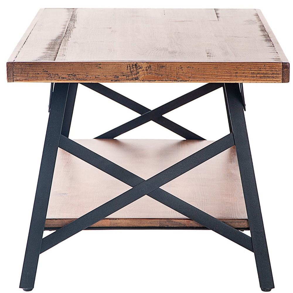43.3" 2-Layer Wooden Coffee Table with Metal Legs, for Kitchen, Restaurant, Office, Living Room, Cafe - Brown