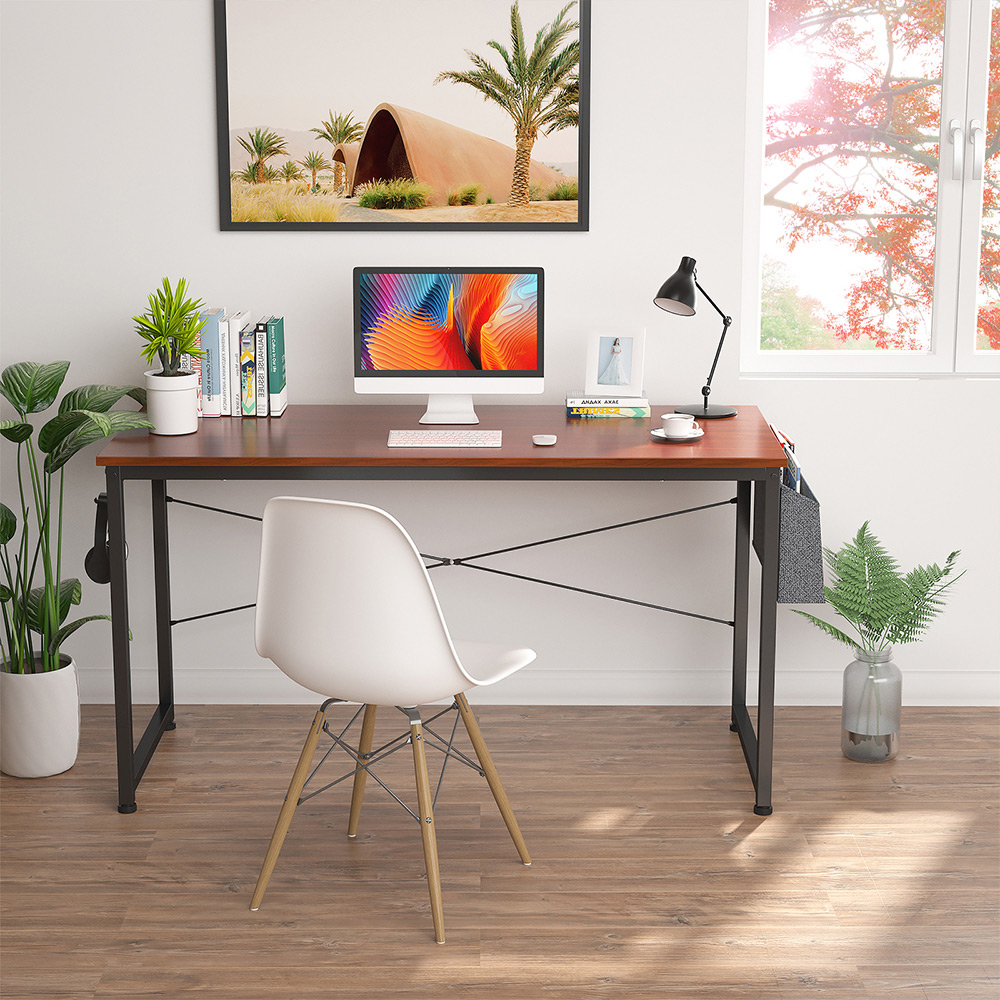 Home Office 47" Computer Desk with Adjustable Leg Pads and Storage Bag - Teak