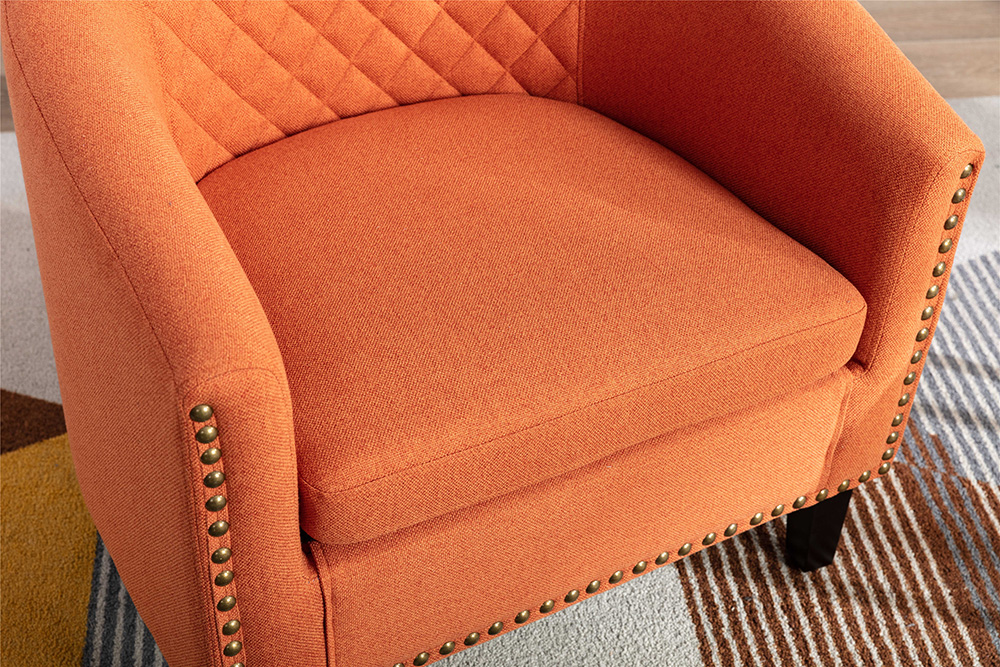 COOLMORE 1-Seat Linen Upholstered Sofa with Ergonomic Backrest and Solid Wood Feet for Living Room, Bedroom, Office, Apartment - Orange