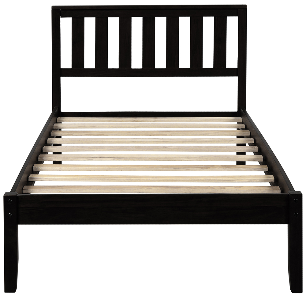 Twin-Size Wooden Platform Bed Frame with Headboard and Wooden Slat Support - Espresso