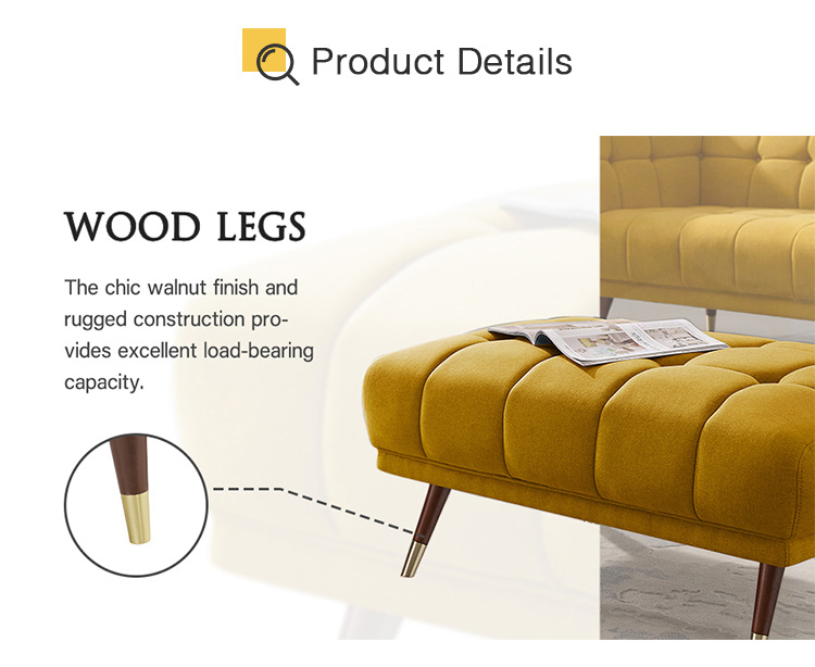 Polyester Fabric Upholstered Ottoman with Rubber Wood Feet, for Living Room, Bedroom, Office, Apartment - Gray