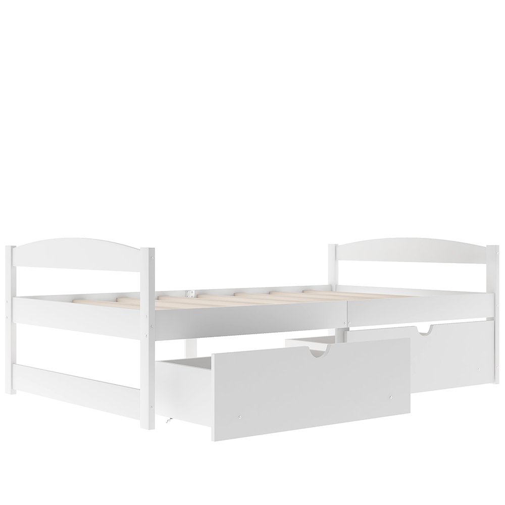 Twin Size Wooden Platform Bed Frame with 2 Storage Drawers, and Wooden Slats Support, No Spring Box Required - White