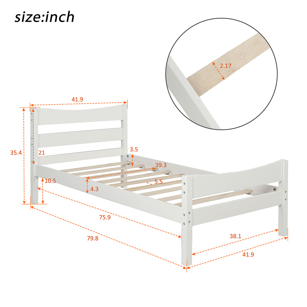 Twin Size Wooden Platform Bed Frame with Headboard, and Wooden Slats Support, No Spring Box Required (Frame Only) - White