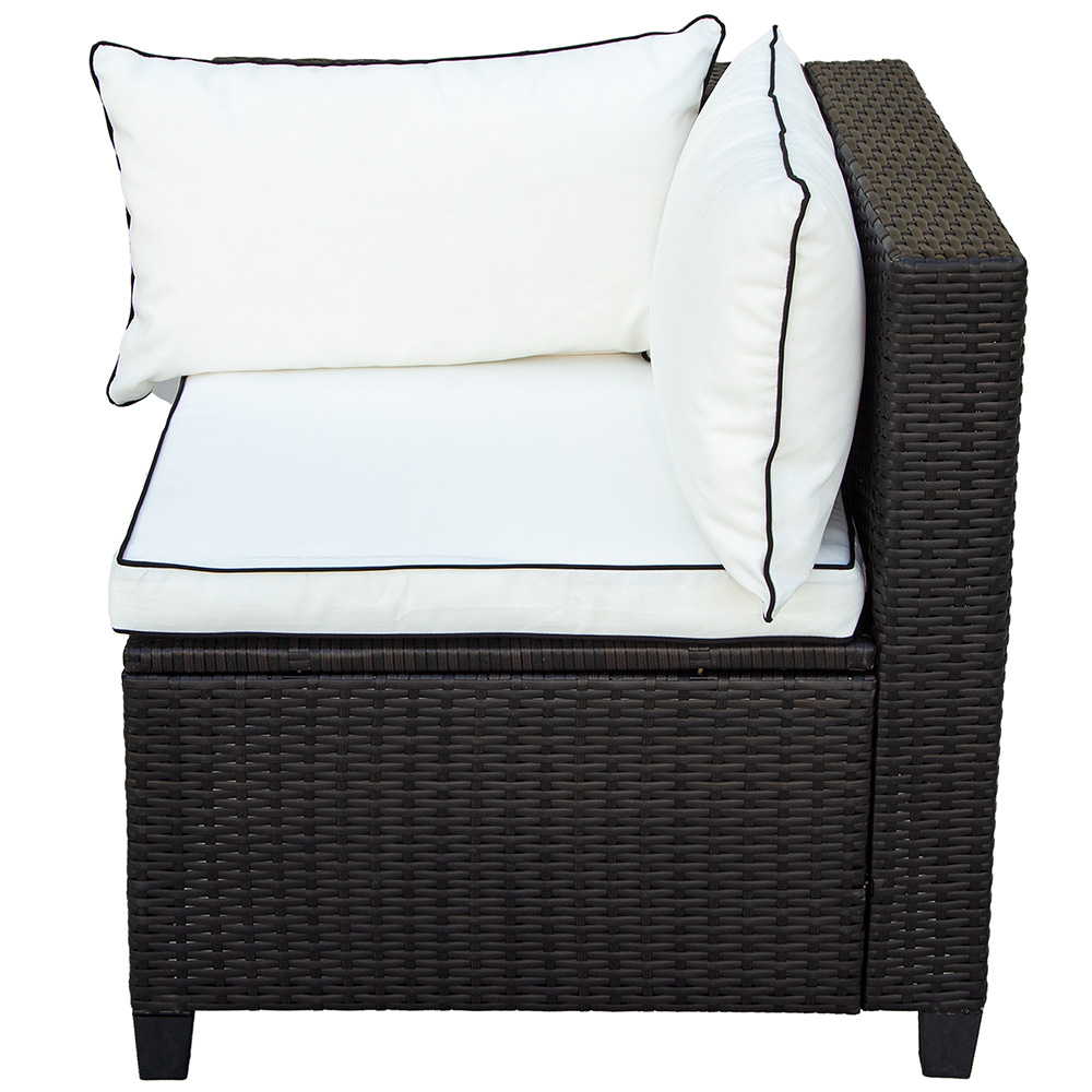 U-STYLE 6-Seat Rattan Wicker Sofa Set, with Coffee Table, Cushions and 2 Accent Pillows, for Outdoor, Courtyard, Terrace, Poolside - Beige