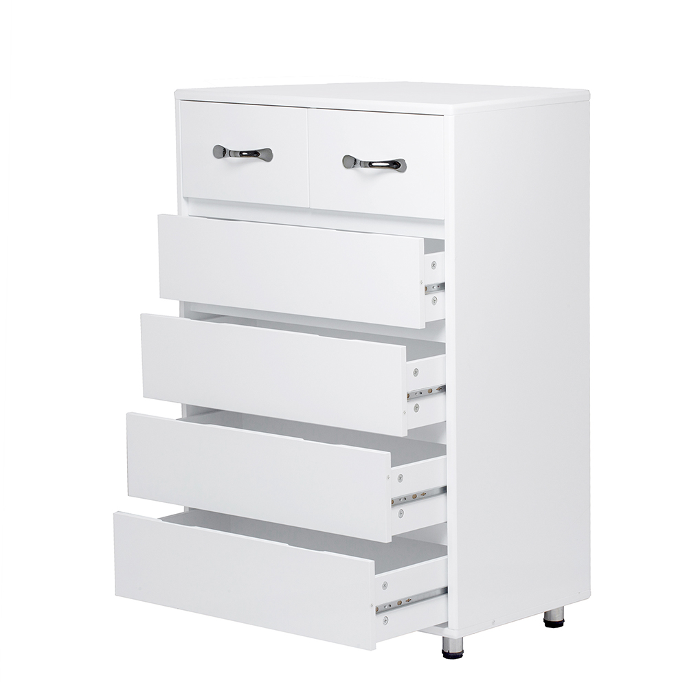 MDF Waterproof Storage Cabinet Height Adjustable with 6 Drawers of Different Sizes, for Home, Office, Dining Room, Bedroom - White