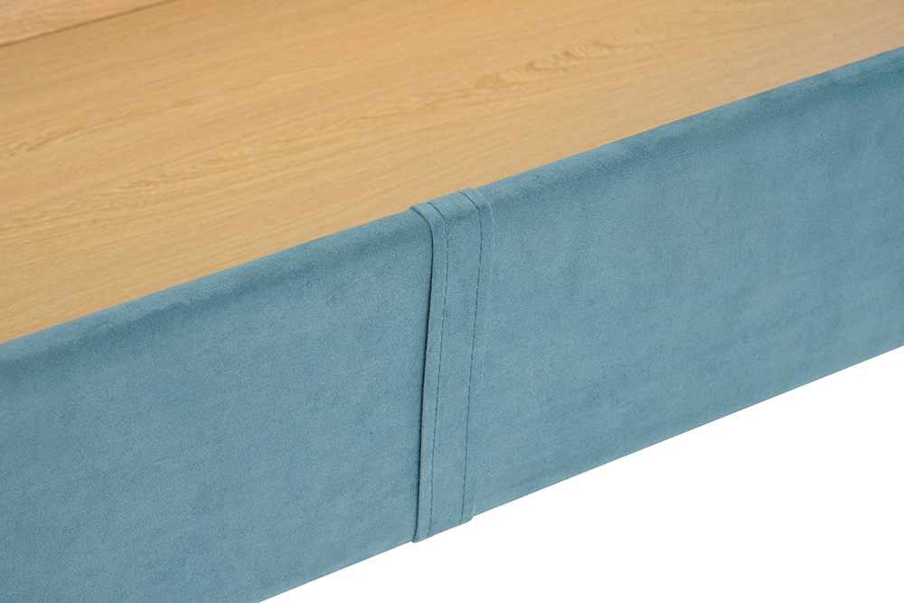 Queen-Size Velvet Upholstered Platform Bed Frame with Storage Drawer and Wooden Slat Support - Blue