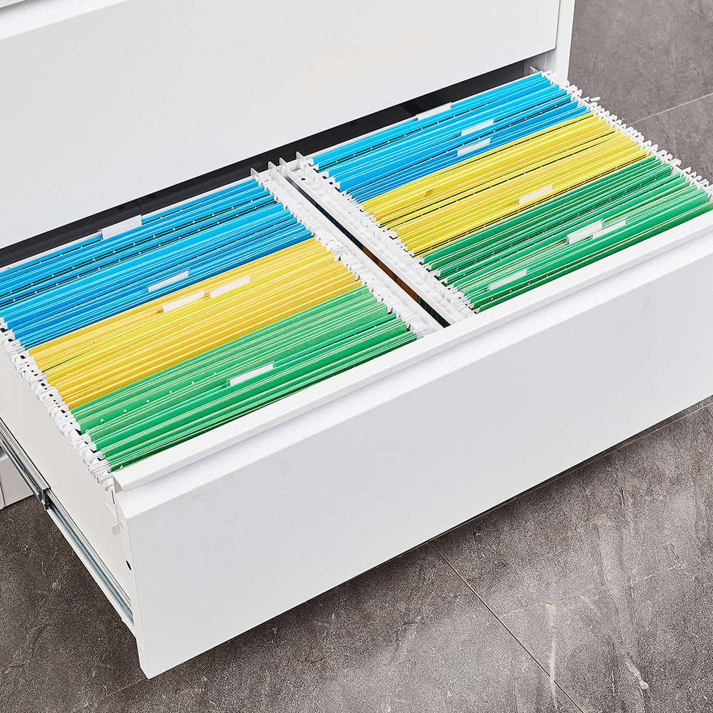 Home Office Lateral Metal Lockable File Cabinet with 2 Storage Drawers, for A4, Letter-Sized and Legal-Sized Hanging Documents - White