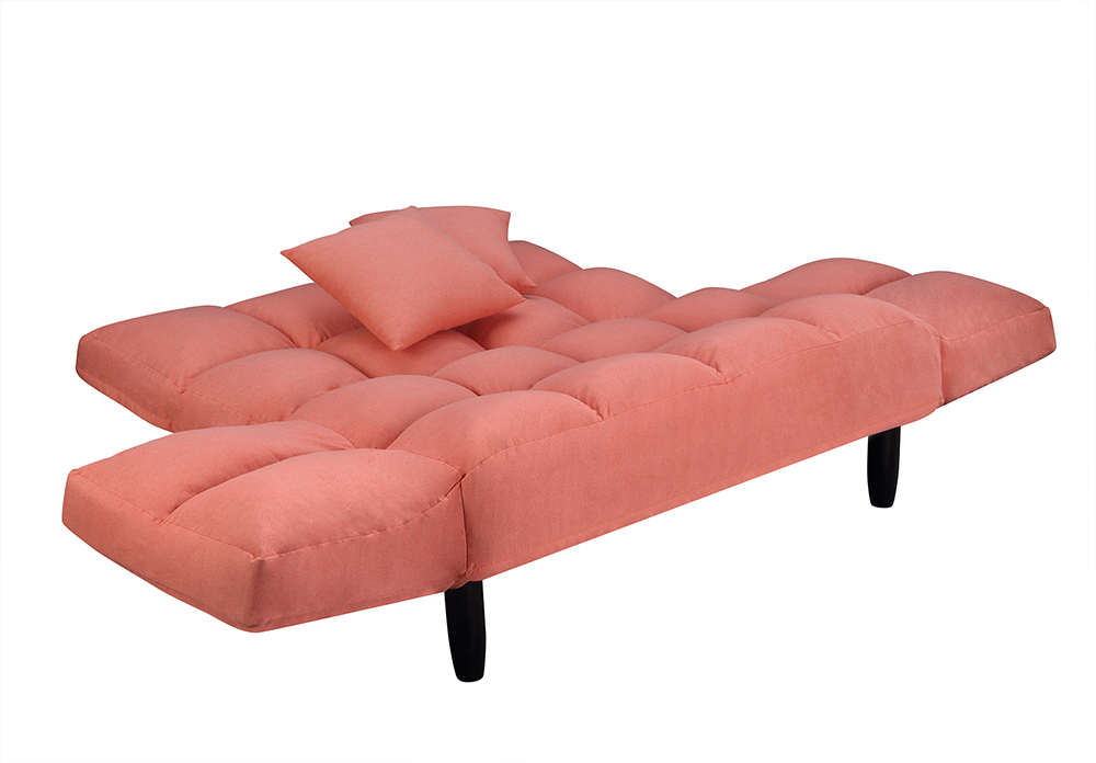 U-STYLE 2-Seat Twin Size Polyester Blended Tufted Sofa Bed with 2 Pillows and 2 Side Pockets, for Living Room, Bedroom, Office, Apartment - Orange