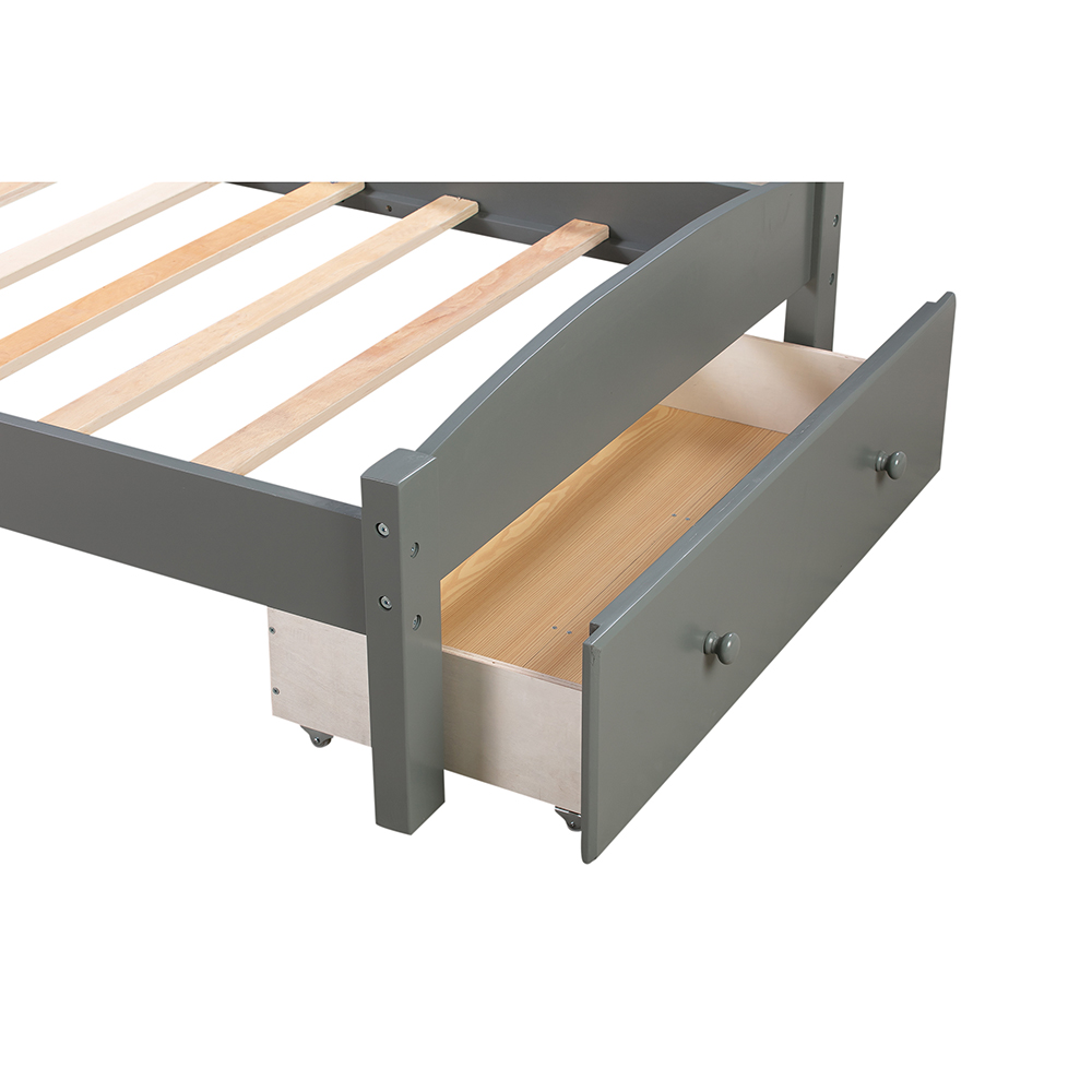 Twin Size Wooden Platform Bed Frame with Storage Drawer, and Wooden Slats Support, No Spring Box Required (Frame Only) - Gray
