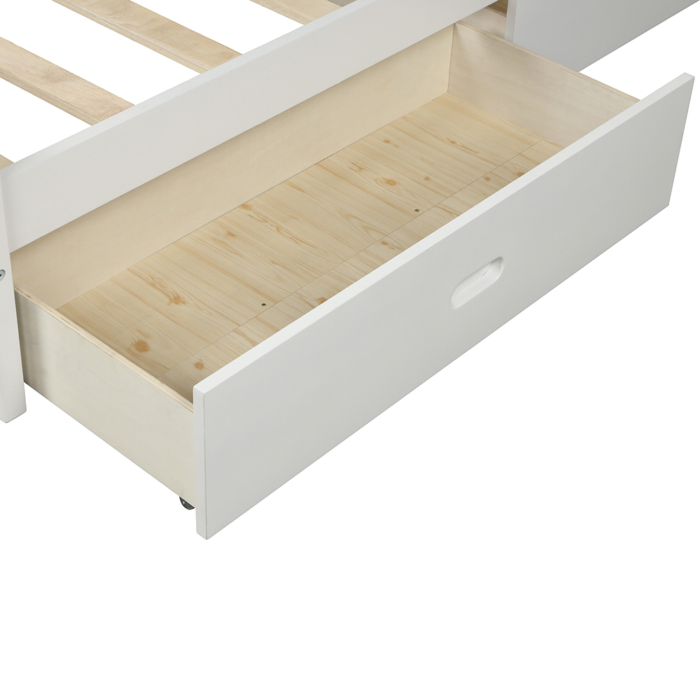 Twin-Size Wooden Platform Bed Frame with 2 Storage Drawers and Wooden Slats Support - White